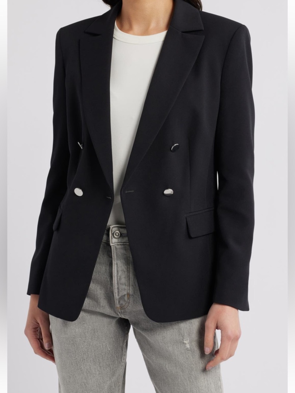 Boss Jabilie Double-Breasted Black Blazer with Silver Buttons